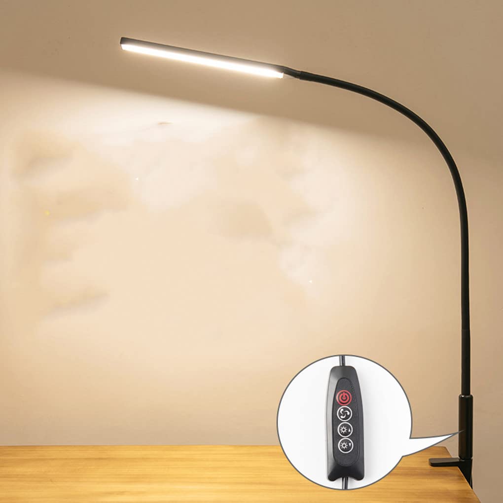 LED Leselampe 10W Schreibtischlampe Klemmlampe Flexibles Klemmlicht 3 Farb & 10 Helligkeitsstufen USB Schwanenhals Klemmleuchte für Schlafzimmer Augenpflege Büro Tischlampe,Schwarz