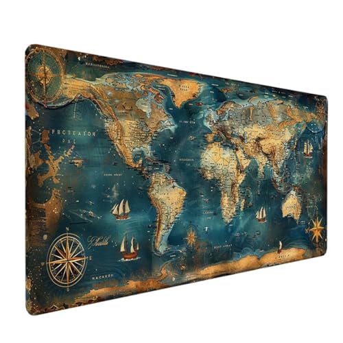 Tapis de Souris Texturé Résistant à Usure Lavable, Tapis de Souris Antidérapant, Convient pour Les Jeux, la Maison et Le Bureau, XXL Mouse Mat 700x300x3 mm Carte du Monde Bleu W - V