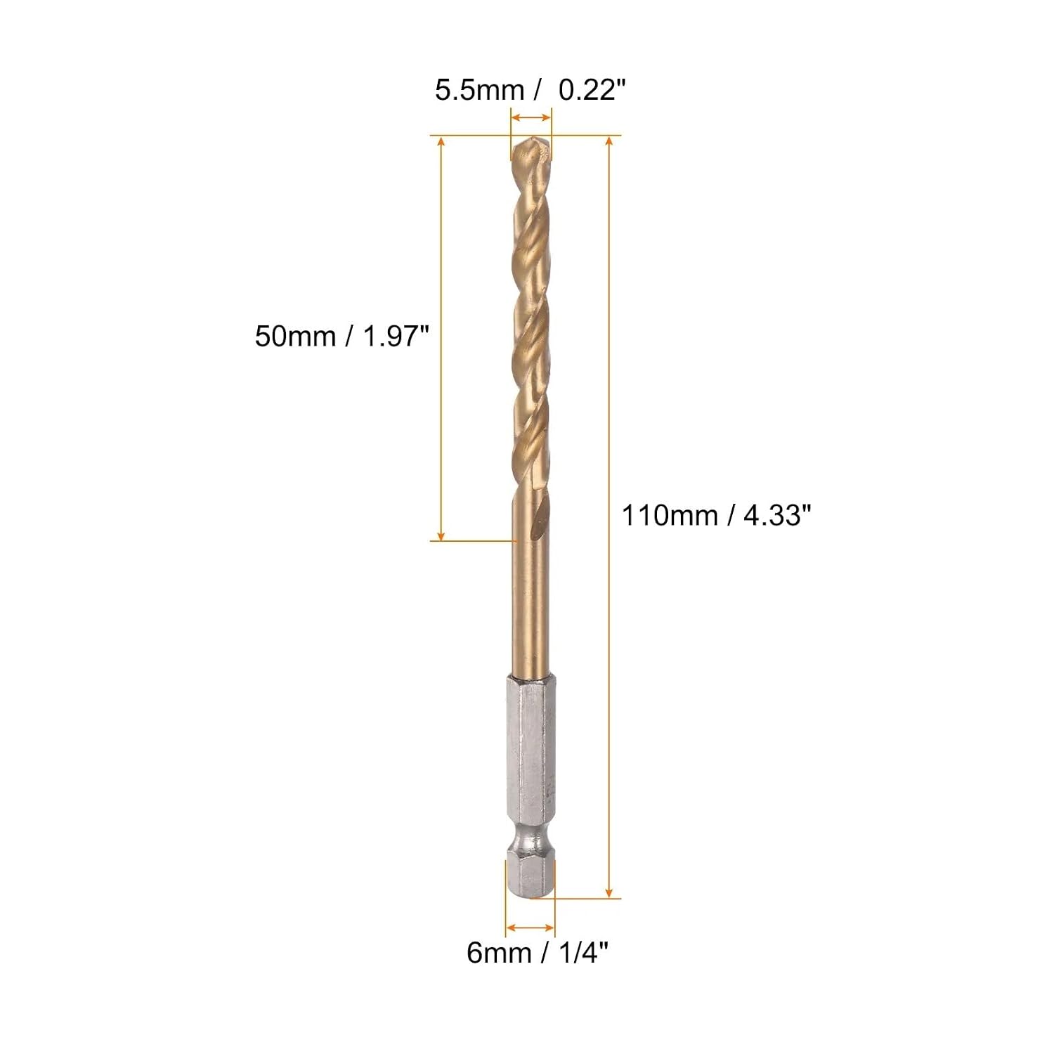 2-10pcs 1.5-13mm Titanium Drill Bits 1 4" Hex Shank M35 High Speed Steel Twist Drill Bit Fully Ground for Wood Stainless Steel(5.5mm 2pcs)