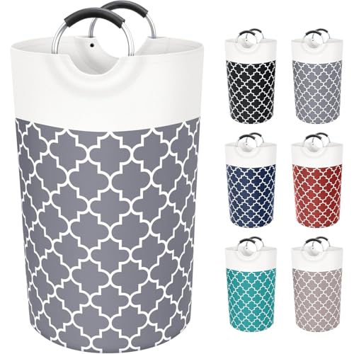 Image of 82L Large Laundry Basket, Collapsible Laundry Bag, Freestanding Tall Clothes Hamper, Foldable Washing Bin (GREY 1)