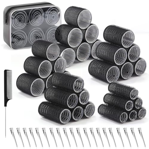 52 Pièces Bigoudis Cheveux Set,30 Rouleaux Cheveux Chauffant Heatless Curling avec 5 Tailles 60mm 48mm 36mm 25mm 15mm avec 20 Pinces à Cheveux et 1 Peigne pour Tous...