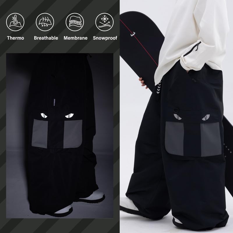 Snowshred Men's Baggy Windproof Cargo Snow Pants Mountain Insulated Ski Pants For Skiing Camping and Outdoor Adventures