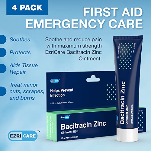 Ezricare First Aid Antibiotic Ointment - 4 Pack Bacitracin Antibiotic Ointment With Zinc - Wound Care & Pain Relief For Burns Scrapes Cuts - 24 Hr Protection Healing Ointment Active Skin Repair,1.05Oz #TOP1