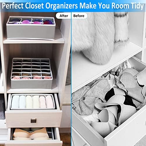 GOGOODA Underwear Drawer Organiser,4pcs Fabric Sock Drawer Organisers, Foldable Drawer Organiser Divider for bra,ties,dry towel and baby clothes(4 Set,Dark Gray)