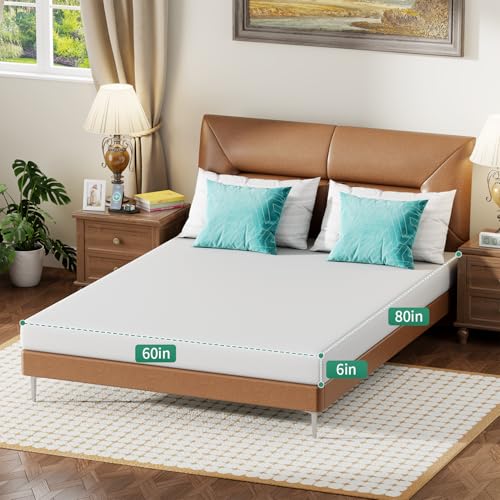 Image of FDW 6 Inch Queen Mattress, Medium Firm Base Foam, Breathable & Comfortable with Removable Washable Zipper Cover, Bed in a Box, CertiPUR-US Certified, White