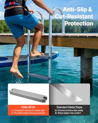 Image of VEVOR Removable Dock Ladder, 4 Steps, Aluminum Alloy Pontoon Boat Swim Ladder, with Non-Slip Wide PP Steps, 500 lbs Weight Capacity, Quick Release Design, for Lake Swimming, Pool, Marine Boarding