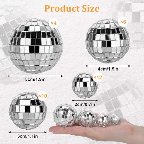 TranRantic 32 Stück Discokugeln Set, Glänzend Discokugel Klein, Mini Discokugels Deko, Disco Ball Cake Toppers, Deko Discokugel für Kuchendekoration, Party, Bar, Urlaubsdekoration(Silber)