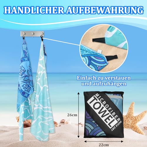 Giyim Strandhandtuch Groß - 180 x 100 cm Strandtuch Mikrofaser mit Tasche, Saugfähig und Schnell Trocknende Strandtuch, Weiches & Leichtes Beach Towel für Strand, Schwimmen (Schildkröten)