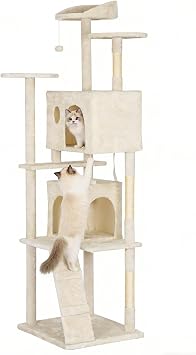 BestPet | 81" Cat Tree Tower | Cream | Sturdy Multi-Level Cat Tree