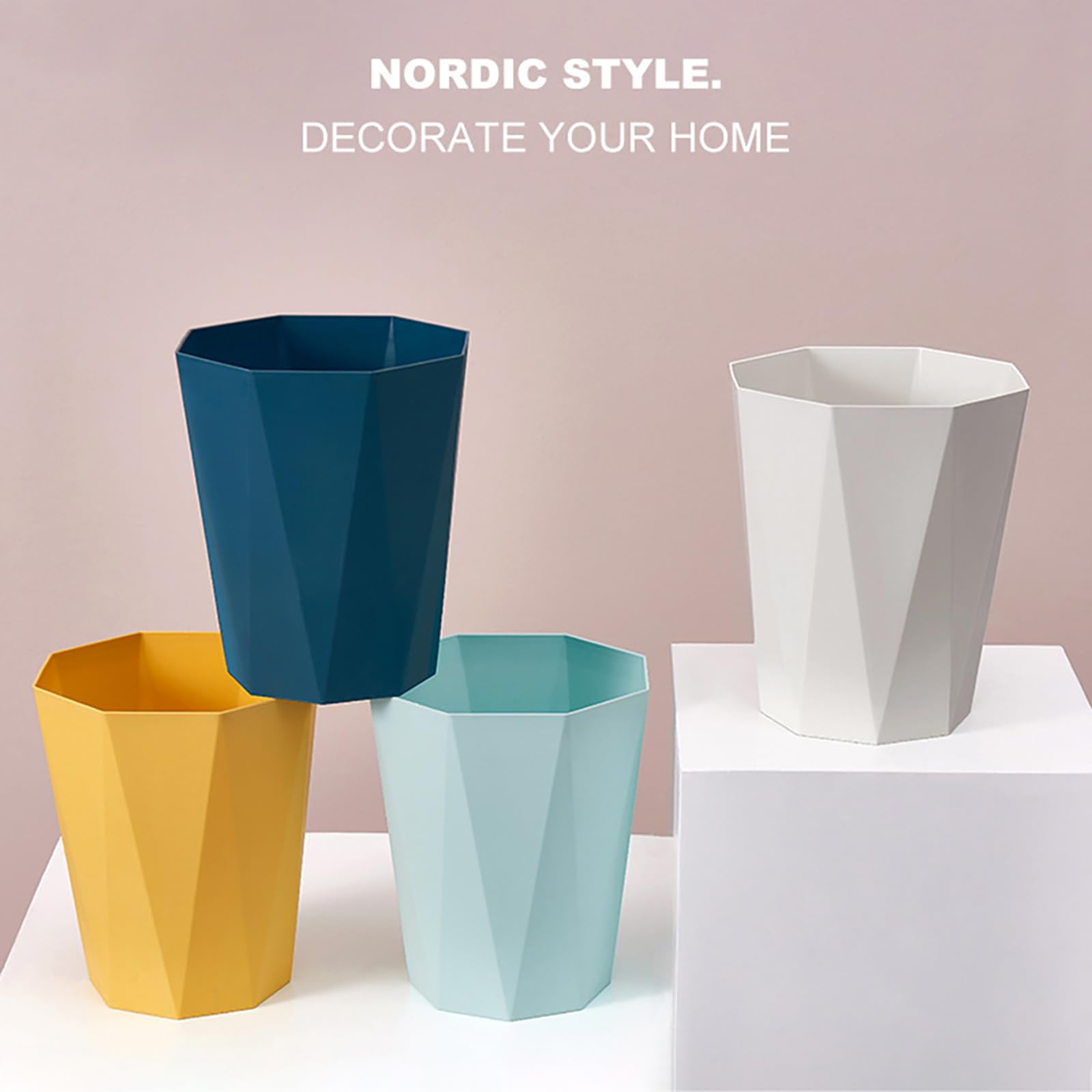 WEECRON Small Trash Can Bathroom Waste Basket Plastic Diamond Shape 1.8 Gallon (2 Pack. Black)