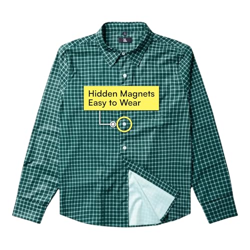 Joe & Bella Magnetic Button Shirt for Men, Adaptive Clothing for Men - Magnetic Closure Dress Shirts - Long-Sleeve, Tailored Fit, Hidden Magnets, Easy One-Hand Dressing, Stretch Cuffs, Green - 3XL