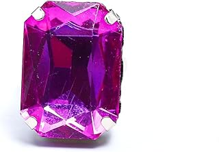 خاتم حريمي فص حجر مزخرف مستطيل كريستال مقاس حر لون فوشية، للنساء