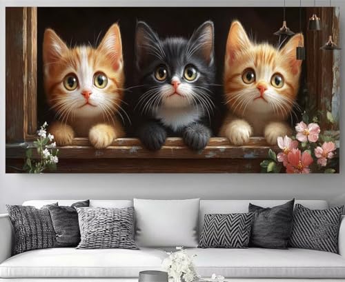 Diamond painting géant chat et fleur 80x160cm broderie diamant canevas complet