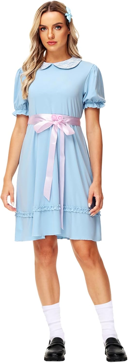 Remimi Women Halloween Twins Costume Blue Puff Sleeve Lolita Dresses - Image 6