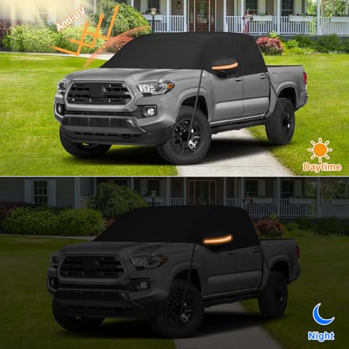 Image of Car Cab Cover for Mid-Size Truck Crew Cab, Truck Cooler Sunshade Roof Cover Compatible with Toyota Tacoma, Chevy Colorado, Ford Ranger, GMC Canyon, Nissan Frontier, Black