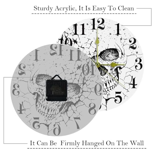 Horloge murale sans tic-tac crâne craquelé blanc ronde silencieuse à pile - 6