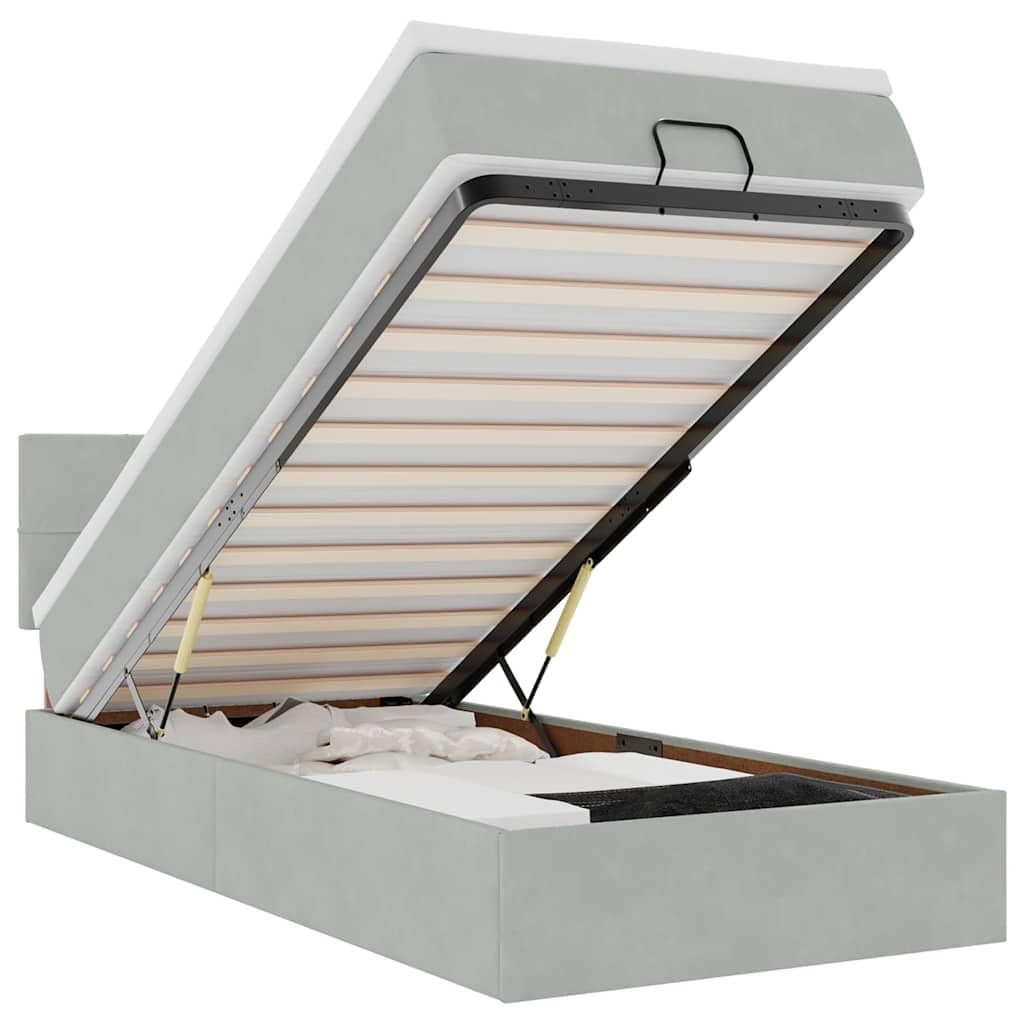 IKAYAA Boxspringbett 100x200 mit Matratze und Bettkasten Boxspringbett mit Stauraum Polsterbett 100x200 mit stauraum Bettgestell mit Lattenrost-Hellgrau-100 x 200 cm
