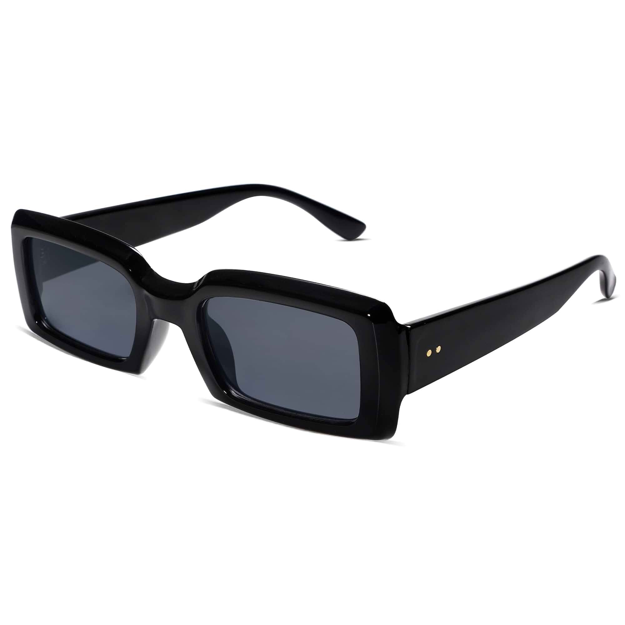 Allarallvr Trendy Rectangle Sunglasses for Women Men AR82002 | Vintage 90's Square Shades Thick Frame Nude Sunnies