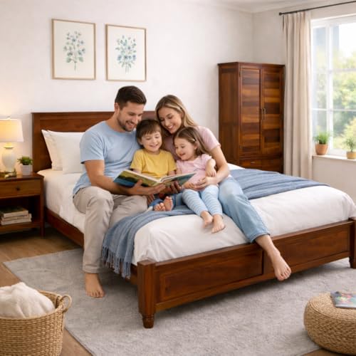 Image of Wudniture Solid Sheesham Wood King Size Bed | Strong & Durable Bed Cot, For Bedroom, 72 x 72 Inch Mattress, Mattress Not Included