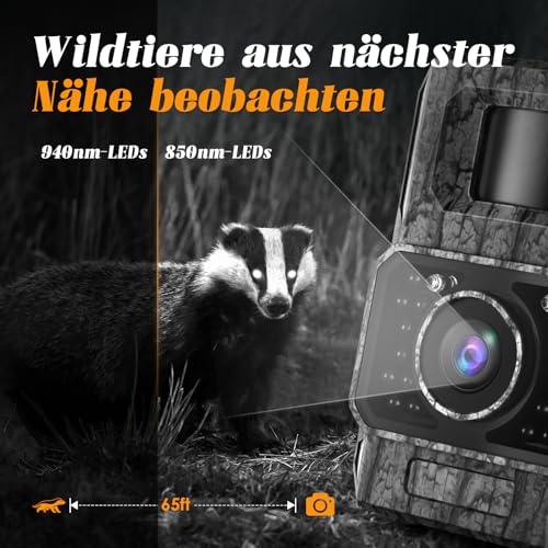 MAXDONE Wildkamera mit Handyübertragung APP - Wildtierkamera 4K 64MP HD mit WLAN Bluetooth Bewegungsmelder Nachtsicht, Wildkamera mit 6000mAh Akku, 0,1s Auslösezeit, 32GB Speicherkarte IP66