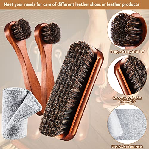4 Pcs Horsehair Shoe Brush Kit Polishing Daubers Applicators Leather Care Brushes Shine Cleaning Cloth with Bag(Shoe Brush Set E) - Thumbnail 3
