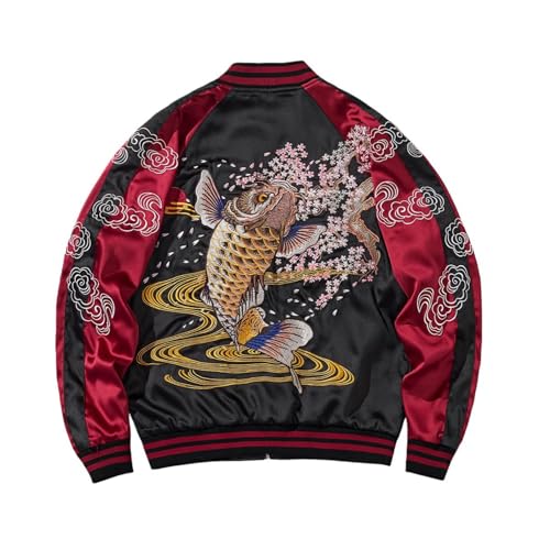 Veste de baseball brodée réversible homme style chinois streetwear