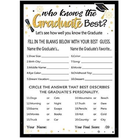 Yangmics Direct Who Knows the Graduates Best - Grad Graduation Party Game 2024 Party Supplies Decoration- 30 Cards Cover