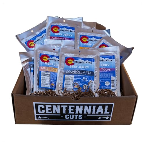 Centennial Cuts Beef Jerky Sampler Gift Box – 10 Flavor Variety Pack, 10 x 1 oz Individual Packs, High Protein Snack