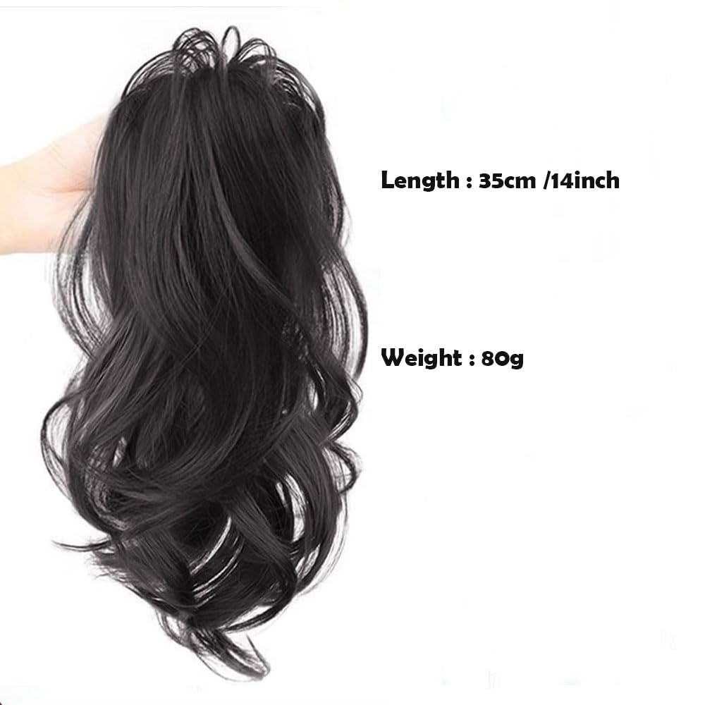 Swy Hair Highlight Ponytail Extension Claw Multi Layered Hair Wavy Curly Jaw Clip in Fake Pony Tails Fake Hair Soft Natural Looking Synthetic Hairpiece for Women (Brown Black) - Image 2