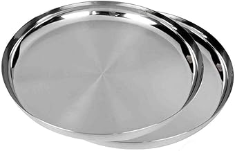 WhopperIndia Heavy Duty Stainless Steel Plates (2-Pack); 30.48 cm Diameter Round Metal Plates Great for Kids, Lunches, Por...
