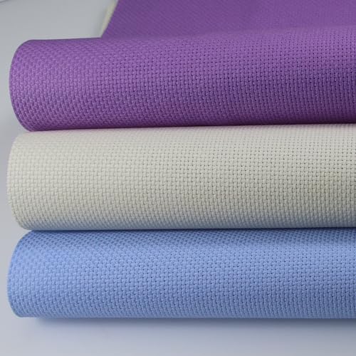 Image of KCS 3 pc of 15 inch x 18 inch(38cmx45cm) Counted Cross Stitch Cotton Aida Cloth Needlework Rolled Fabric Box,14CT,Cream+Light Blue+Lavender