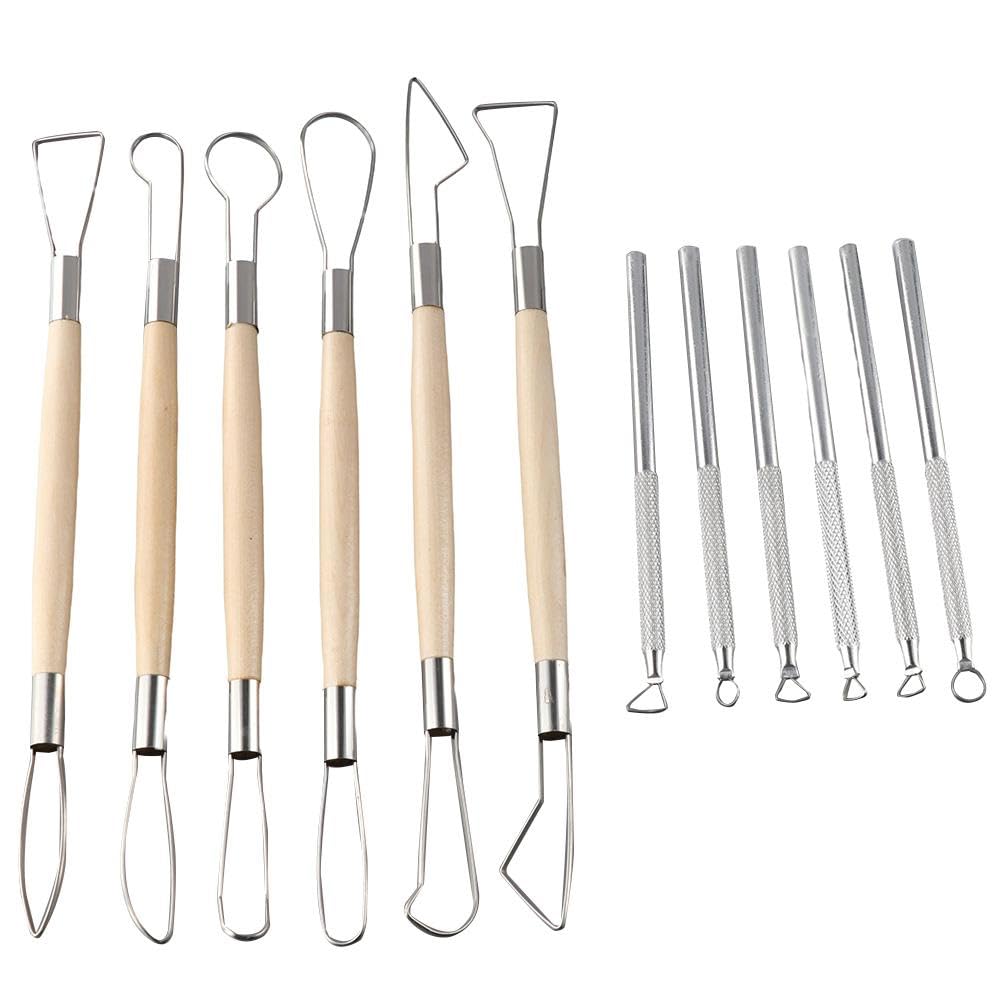 Uniquer12Pcs Ceramic Pottery Clay Ribbon Sculpting Tool Kit for Pottery Clay Carving Modeling