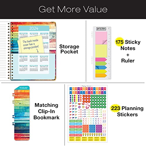 Hardcover Academic Year 2023-2024 Planner: (June 2023 Through July 2024) 8.5"X11" Daily Weekly Monthly Planner Yearly Agenda. Bookmark, Pocket Folder And Sticky Note Set (Rainbow Oak) #TOP1