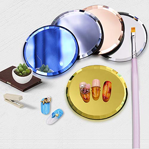 5Pcs Mirror Empty Nail Art Palettes Plate Round Glass Manicure Palette Nail Art Display Tray Board Holder Gel Polish Drawing Color Mixing Palette For Women Beauty Tool, Assorted Color #TOP1