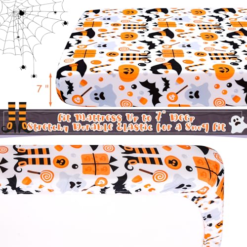Image of UOMNY Halloween Pumpkin Crib Sheet for Boys Girls Pumpkin Ghost Fitted Crib Sheets for Standard Crib 52 X 28 Inch Toddler Crib Mattresses Sheet