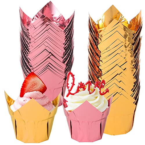 Dimensioni: diametro delle teglie: 5,5 cm (inferiore), diametro superiore: 8 cm. Altezza Coppa torta: 2,95 '' / 7,5 cm. Si inseriscono in teglie per muffin di dimensioni standard.