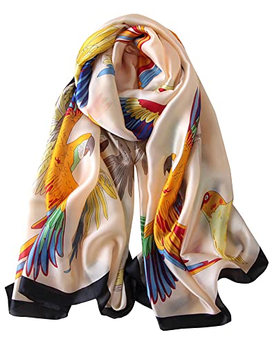Silk Like Scarf for Women Fashion Printed Long Satin Scarfs Shawl Wraps