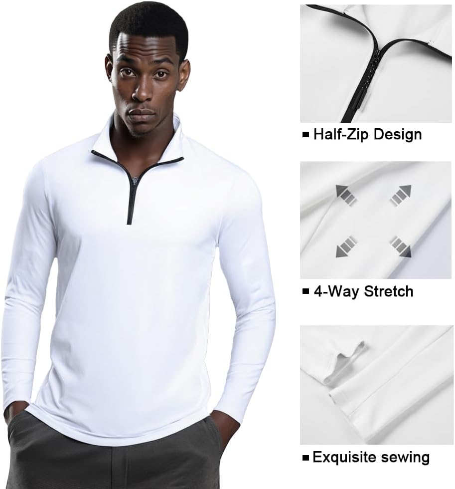 Men's Quarter Zip Pullover, Long Sleeve Athletic Performance Shirt, Mock Neck,Solid Basic t-Shirt - Image 4
