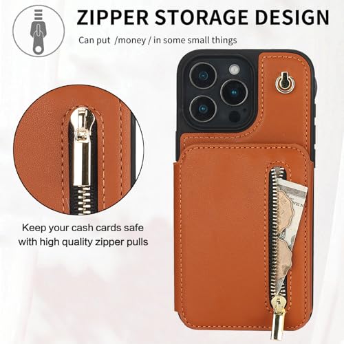 Coque iPhone 16 Pro Max avec protège-écran en verre et portefeuille marron - 6