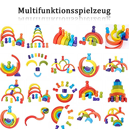 Houten peuter speelgoed 12 stuks regenboog houten poppen, houten mensen pretend spelen met regenboogstapeling speelgoed… - Image 7