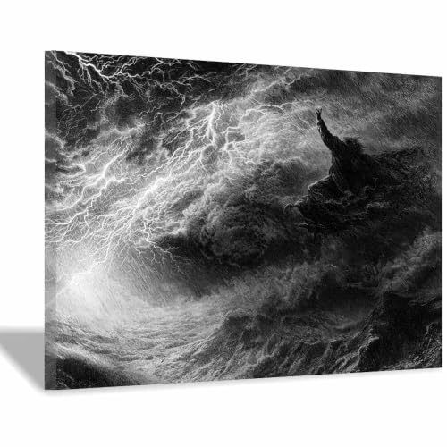 Poster noir et blanc figure de la tempête électrique tableau toile encadrée 60x80cm