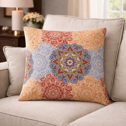 Image of Velvet Cushion Cover 20x20 Inch - Set of 4 Decorative Throw Pillow Covers for Sofa, Couch or Bed - Designer Printed Square Cushion Covers - Home Decor (Mandala Multicolor)