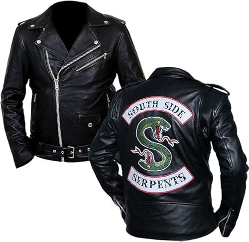 Southside Snake Riverdale Jughead Jones Real Leather Jacket, Men's Black Leather Jacket, Men's Jacket with Cool Serpents Logo, XS-4XL (DE/NL/SE/PL, Alphanumerisch, XL, Regular, Regular, Black)