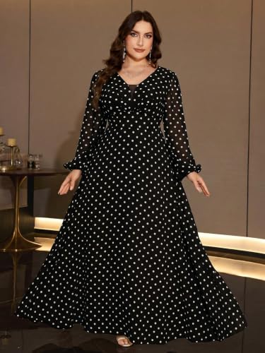 Image of Spring Summer 2026 Plus Size Women's Dresses V Neck Casual Elegant Long Sleeve Floral Print Boho Vacation Maxi Dress