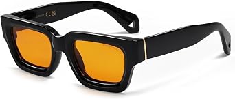 SHEEN KELLY Retro Square Sunglasses for Men Women Trendy Chunky Thick Narrow Rectangular Frame Designer Shades 90s Eyewear