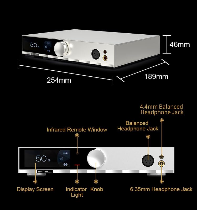 SMSL H400 High-end Headphone Amplifier Fully Balanced Design 20Hz to 100KHz(-0.5dB) with Remote Control (Silver)