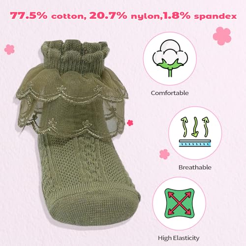 Toddler Girls White Ruffle Socks Cute Lace Frilly Cotton Ankle Socks for Dress3