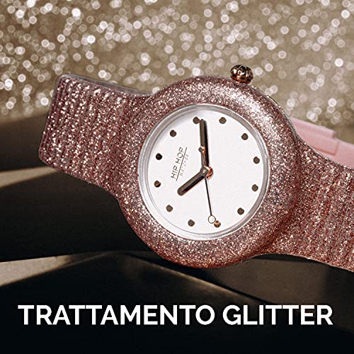 HIP HOP Orologio Solo Tempo Rose Gold Sparkling Mania per Donna e Bambina Completamente Glitterato in Silicone Morbido Resistente all'Acqua HWU0969 - 3