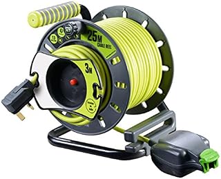Masterplug HMU15134SL-PX Pro-XT Four Socket Case Cable Reel Extension Lead with Winding Handle, Thermal Cut Out and Power Switch, 15 Metres High Visibility Cable , Green