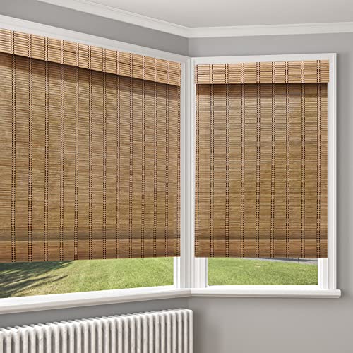 LANTIME Wood Cordless Roman Shades, Bamboo Light Filtering Window Shades Blinds, Classic Stripe